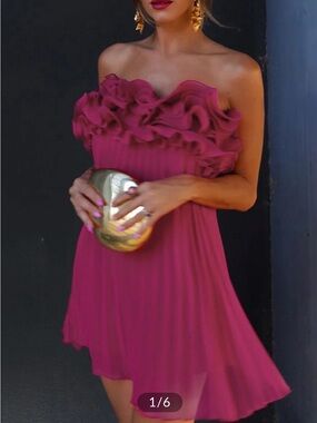 Commense Fuchsia Ruffled Strapless Mini Dress